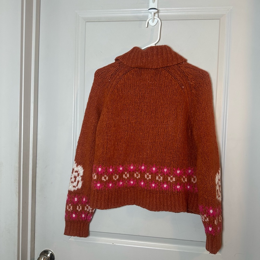 Anthropologie Maeve Rust Orange Swan Open Knit Wool Blend Zip Up Sweater, XS - Picture 12 of 14